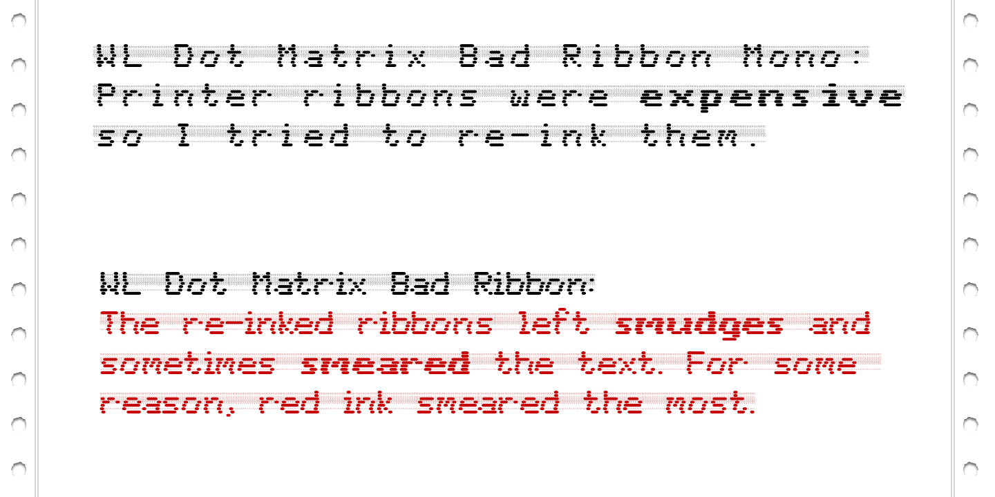 Przykład czcionki WL Dot Matrix Bad Ribbon Regular
